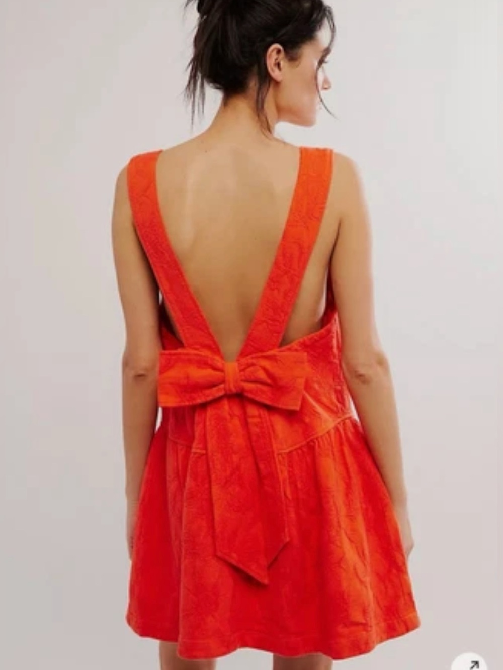 Free People About Town Mini Dress in Scarlet Orange w/Embroidery Bow Size Medium - Picture 3 of 11